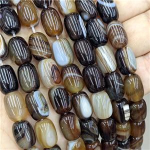 Natural Stripe Agate Barrel Beads Banded Coffee, approx 10-14mm