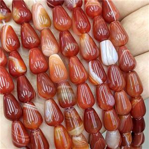 Natural Red Stripe Agate Teardrop Beads Dye, approx 8-12mm