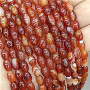Natural Red Stripe Agate Barrel Beads Dye, approx 6-9mm