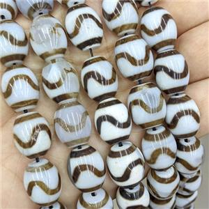 Tibetan Agate Barrel Beads Coffee White Dye, approx 13-16mm