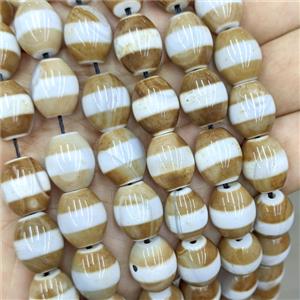 Tibetan Agate Barrel Beads Coffee White Dye, approx 12-14mm