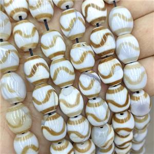 Tibetan Agate Barrel Beads Coffee White Dye, approx 12-14mm