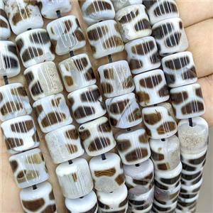 Tibetan Agate Tube Beads Coffee White Dye, approx 12mm