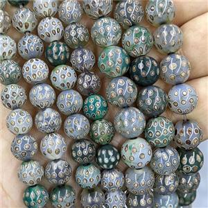 Tibetan Agate Beads Smooth Round Green Dye, approx 10mm
