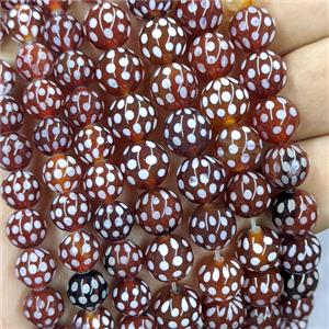 Tibetan Agate Beads Smooth Round Red Dye, approx 8mm