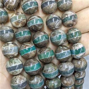Tibetan Agate Round Beads Green Smooth Line, approx 14mm