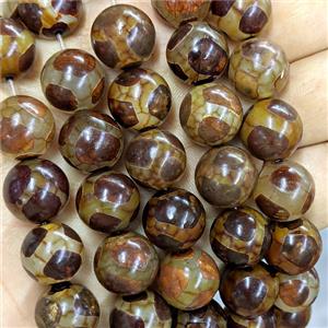 Tibetan Agate Round Beads Smooth Coffee Tortoise, approx 14mm