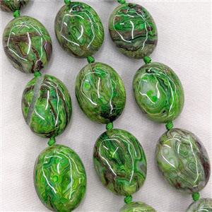 Natural Mexican Crazy Lace Agate Oval Beads Green Dye, approx 25-32mm