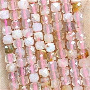 Natural Sakura Agate Beads Pink Cherry Faceted Cube, approx 3.7-4.4mm