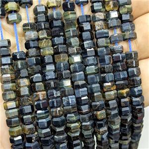 Natural Tiger Eye Stone Hexagon Beads Yellow Blue Dye, approx 6mm
