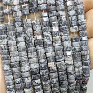 Natural Gray Map Jasper Hexagon Beads, approx 6mm