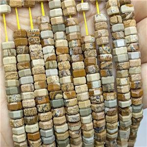 Natural Picture Jasper Hexagon Beads, approx 6mm