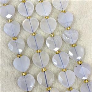 Natural Blue Chalcedony Heart Beads Faceted, approx 12mm