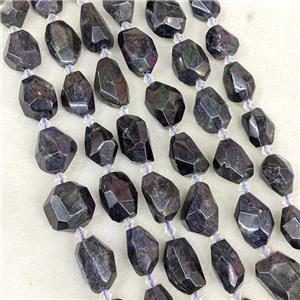 Natural Iolite Nugget Beads Faceted Freeform Dark Inkblue, approx 12-20mm