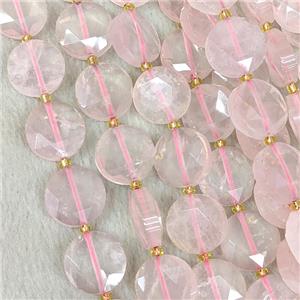 Natural Pink Rose Quartz Beads Faceted Coin, approx 15mm