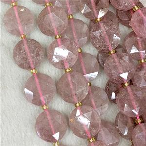Natural Pink Strawberry Quartz Coin Beads Faceted, approx 15mm
