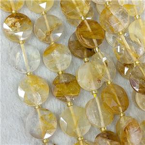 Natural Yellow Hematoid Quartz Beads Faceted Coin, approx 15mm