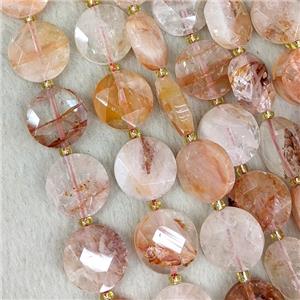 Natural Red Hematoid Quartz Coin Beads Faceted, approx 15mm