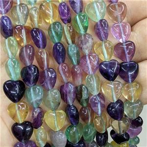 Natural Fluorite Heart Beads Multicolor, approx 12mm