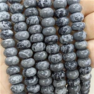 Natural Gray Map Jasper Beads Smooth Rondelle, approx 10mm