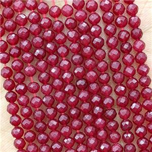 Red Dye Jade Beads Faceted Round, approx 3mm