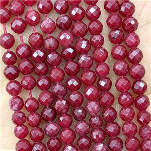 Red Dye Jade Beads Faceted Round, approx 4mm