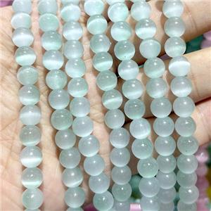 Cats Eye Round Beads Smooth Lt.green Dye, approx 8mm dia