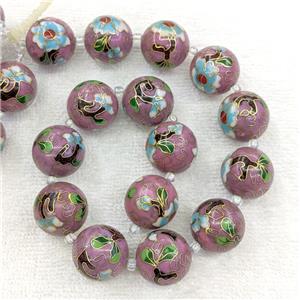 Redwine Cloisonne Copper Round Beads Flower, approx 20mm dia