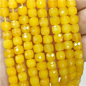 Golden Dye Jade Beads Faceted Cube, approx 7-8mm