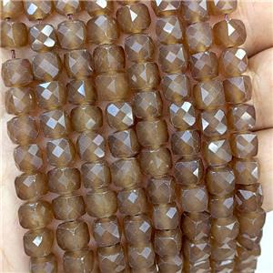 Coffee Dye Jade Beads Faceted Cube, approx 7-8mm