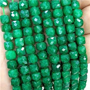 Green Dye Jade Beads Faceted Cube, approx 7-8mm