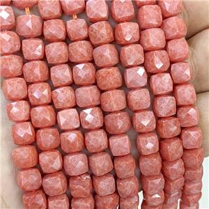 Orange Dye Jade Beads Faceted Cube, approx 7-8mm
