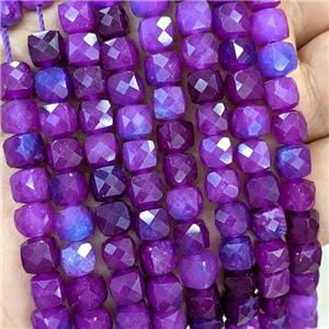 Purple Dye Jade Beads Faceted Cube, approx 7-8mm