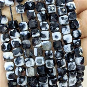 White Black Fire Agate Beads Dye Faceted Cube, approx 7-8mm