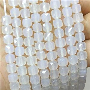 Natural Agate Beads White Dye Faceted Cube, approx 6.5-8mm