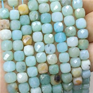 Natural Chinese Amazonite Beads Blue Faceted Cube, approx 6.5-8mm