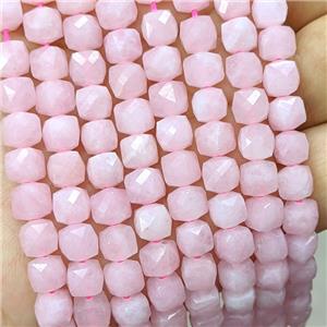 Natural Pink Rose Quartz Beads Dye Faceted Cube, approx 6.5-8mm