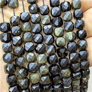 Natural Golden Obsidian Beads Faceted Cube, approx 6.5-8mm