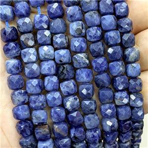 Natural Blue Sodalite Beads Faceted Cube, approx 6-8mm