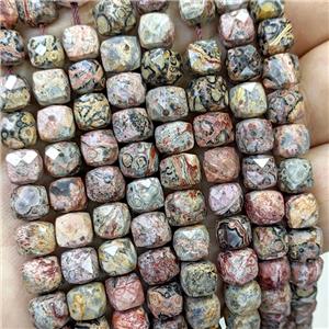 Natural LeopardSkin Jasper Beads Red Faceted Cube, approx 6-8mm