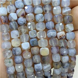 Natural Stripe Agate Beads Banded Gray Faceted Cube, approx 6-8mm