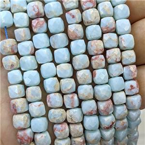 Synthetic Snakeskin Jasper Beads Blue Faceted Cube, approx 6-8mm