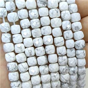 Natural White Howlite Turquoise Beads Faceted Cube, approx 6-8mm
