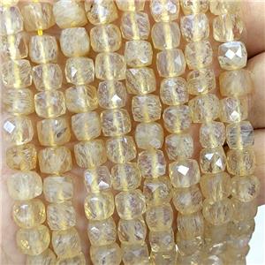 Synthetic Quartz Beads Coffee Faceted Cube, approx 6-8mm