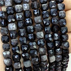Natural Silver Obsidian Beads Faceted Cube, approx 6-8mm