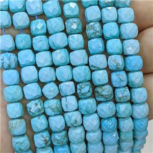 Blue Howlite Turquoise Beads Dye Faceted Cube, approx 6-8mm