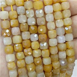 Natural Honey Jade Beads Yellow Faceted Cube, approx 6-8mm