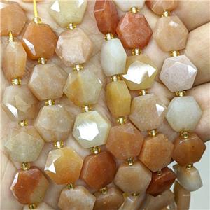 Peach Aventurine Hexagon Beads Faceted, approx 12mm