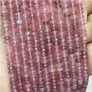 Pink Strawberry Quartz Beads Faceted Rondelle, approx 2x4mm