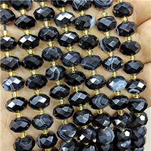 Black Coffee Stripe Agate Beads Banded Faceted Rondelle Dye, approx 6-10mm